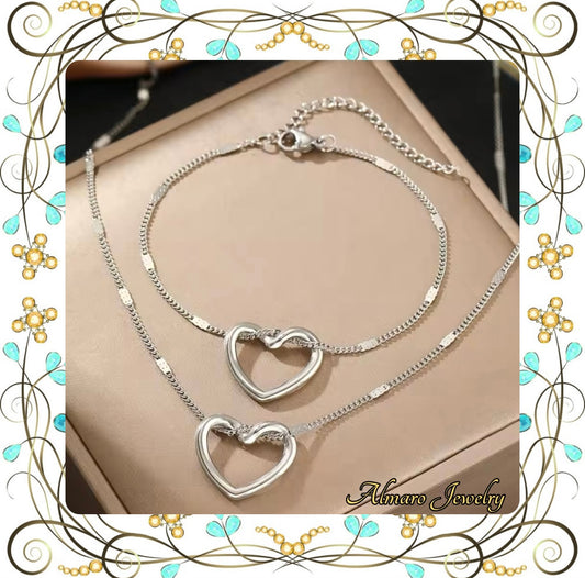 Necklace Heart & Bracelet Stainless Steel💍