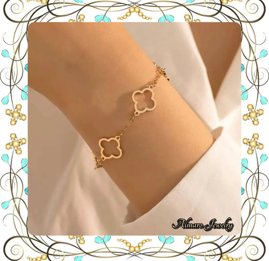 Bracelet Lucky Clover Gold Stainless Steel💍