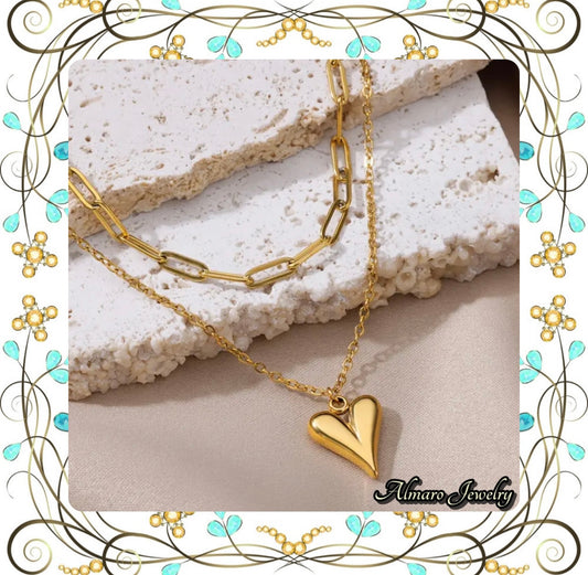 Necklace Heart Radiant Gold Stainless Steel💍