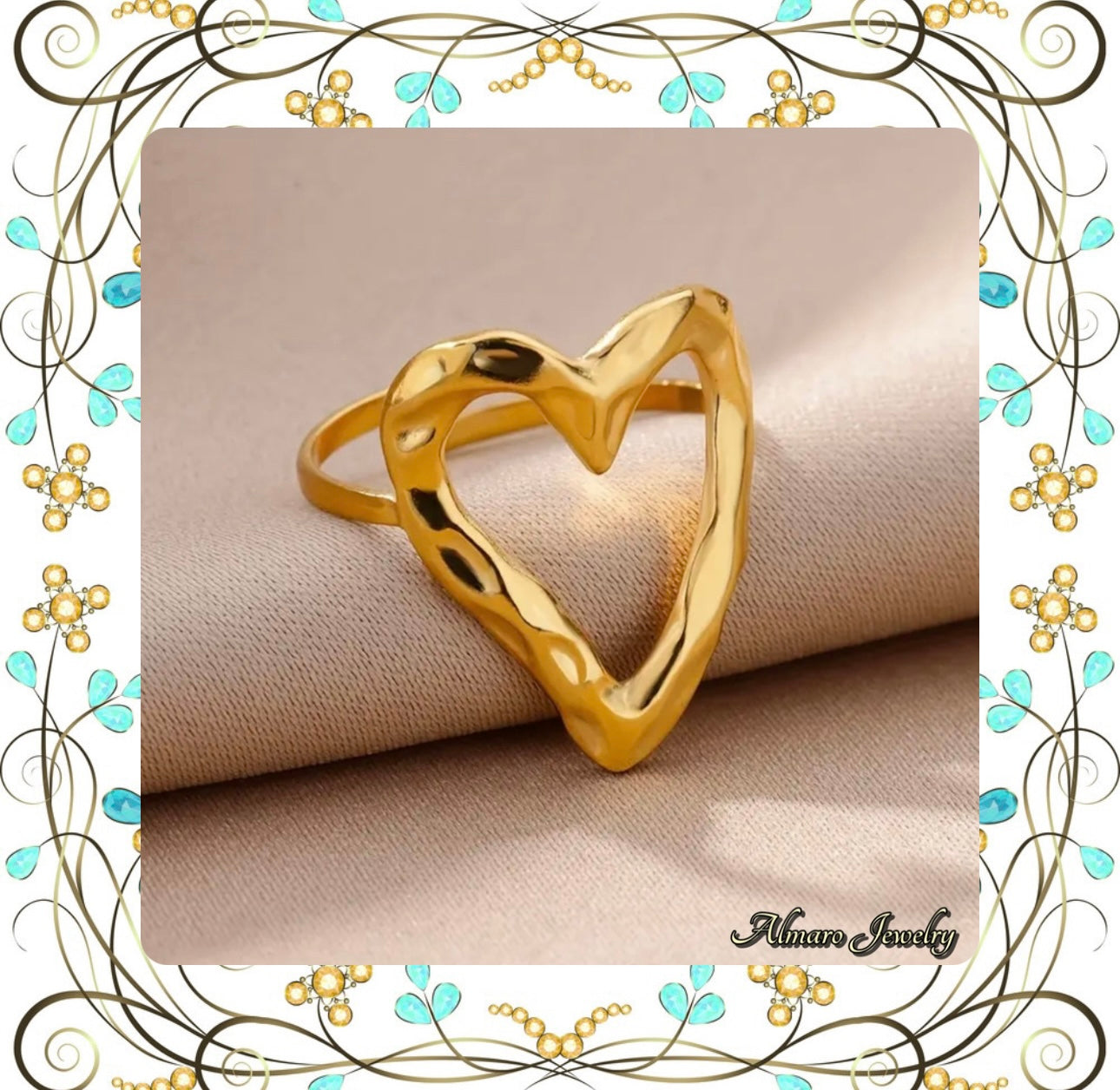 Ring Heart Radiant Gold Stainless Steel💍